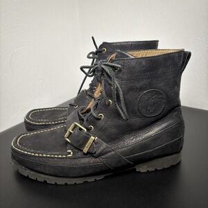 Polo Ralph Lauren‎ Country Ranger Black Grain Leather Boots Buckle Men's Sz 12D